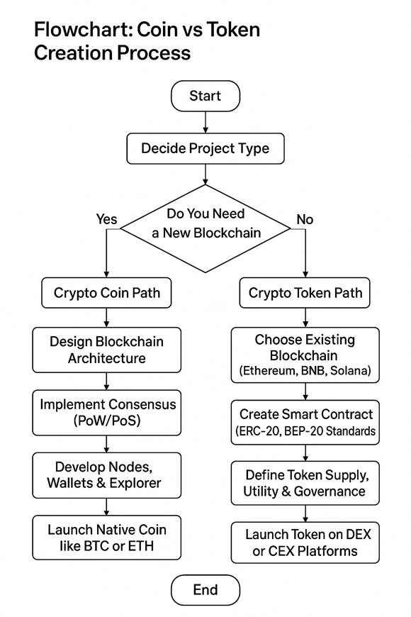 flowchart: coin vs token creation Process